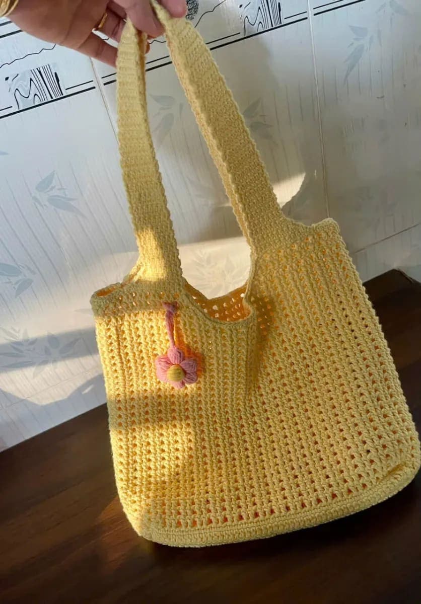 Túi Tote Len Móc Vàng Pastel Handmade